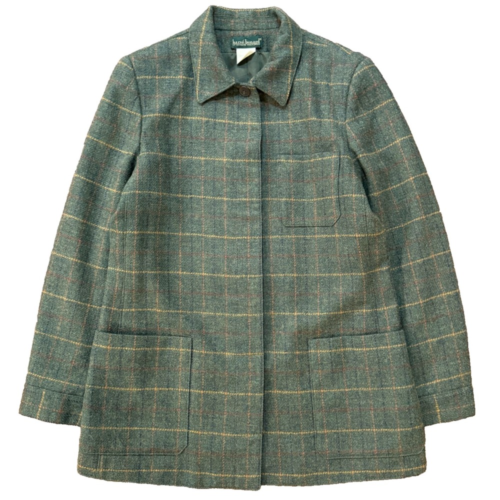 Vintage Harve Benard Green Plaid Barn Coat Sz M Tweed Blazer Jacket Cottagecore
